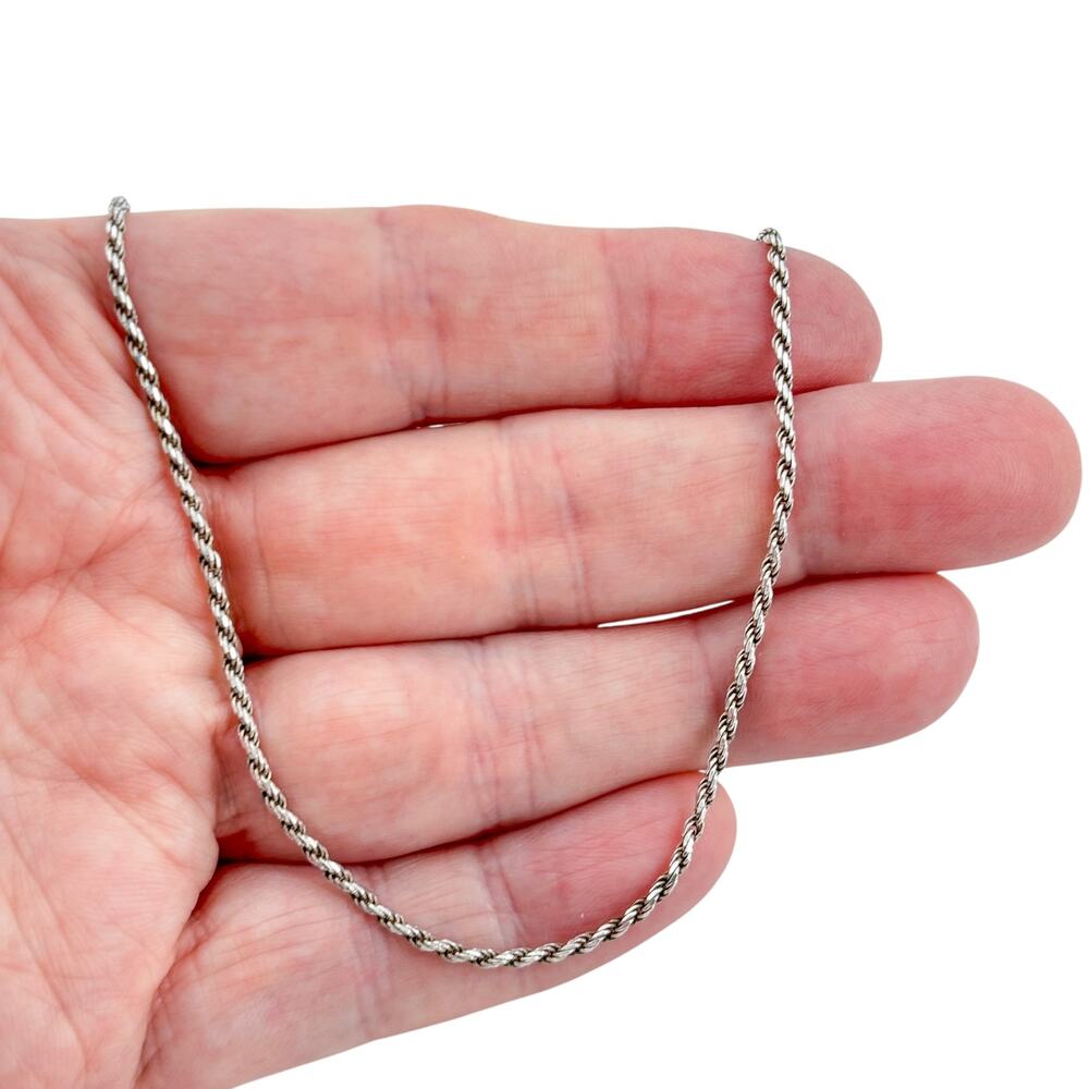 Vintage Italian Sterling Silver 925 Rope Link Chain Necklace 24"